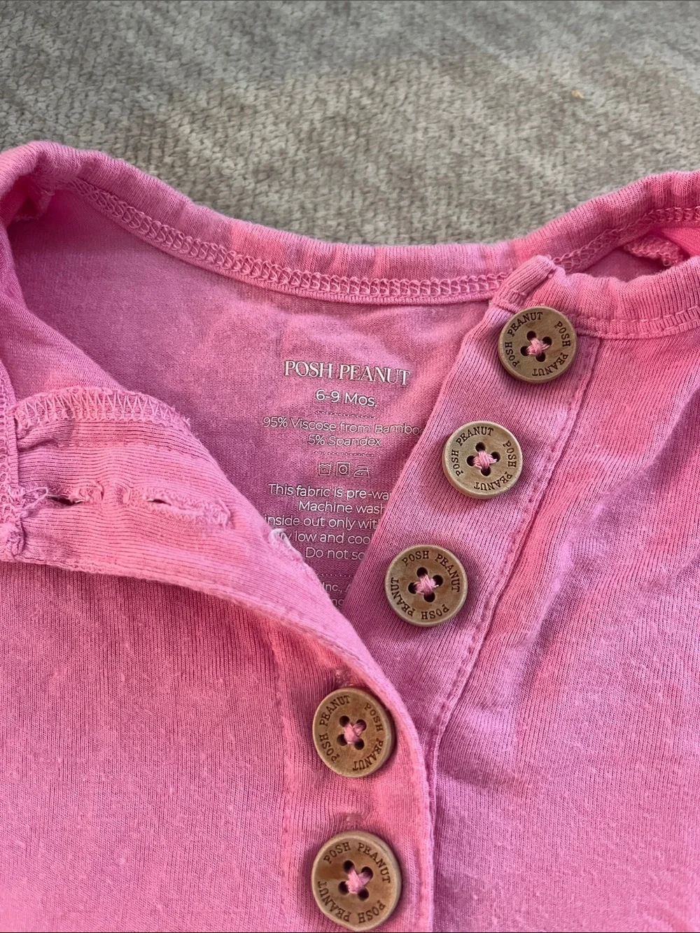 POSH PEANUT Pink Bamboo Romper with Button Front 6-9 Mos